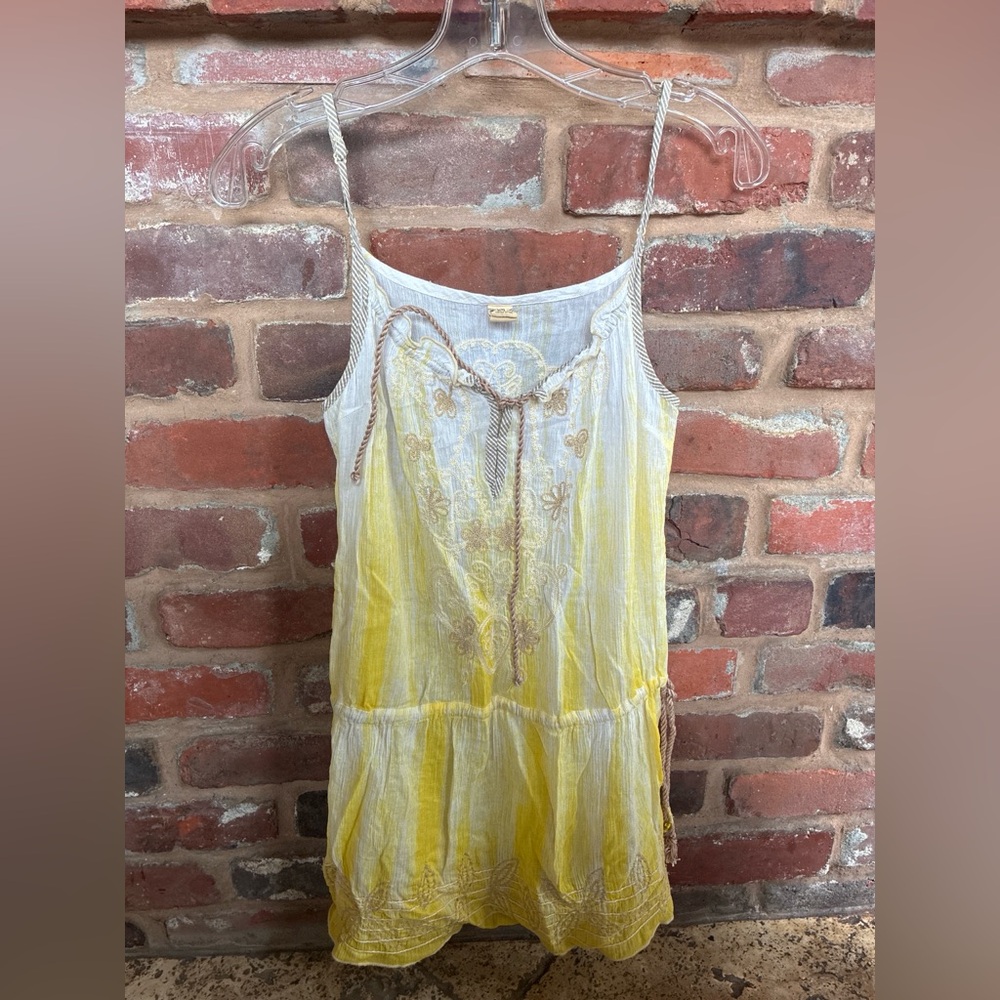 Free People Yellow and White Embroidered tunic